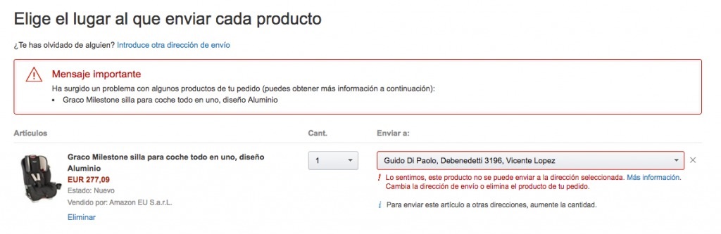 el producto no puede ser enviado amazon desde argentina