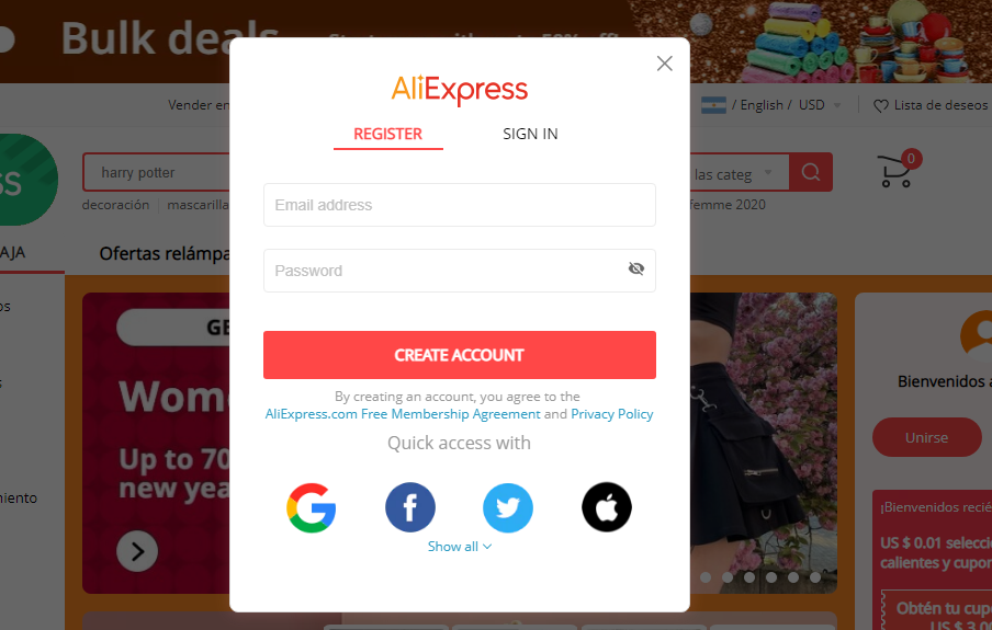 registro AliExpress desde Argentina